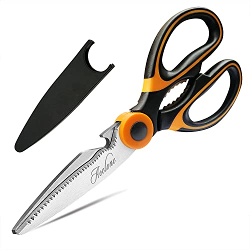 Acelone Kitchen Shears,Premium Heavy Duty Shears Ultra Sharp Stainless Steel Multi-function Kitchen Scissors for Chicken/Poultry/Fish/Meat/Vegetables/Herbs/BBQ… (Orange black)