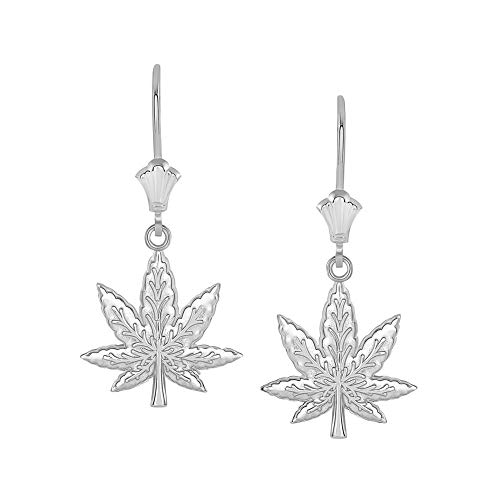 Fine 925 Sterling Silver 420 Pot Ganja Weed Cannabis Marijuana Leaf Earrings