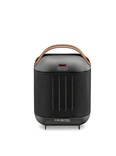 DeLonghi Capsule Electric Space Heater, 1500w compact and stylized portable space heater for indoor use in office bedroom, thermostat, ceramic heater, fan only option, safety features, HFX30C15