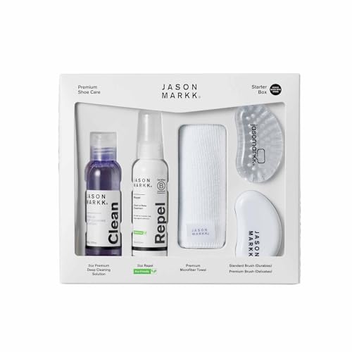Jason Markk Starter Box - 2oz. Of Deep Cleaning Solution & Repel Spray - Delicates & Durables Brushes - Premium Microfiber Towel & Quick Wipes - Safe for Leather, Suede, Nubuck, Cotton, Knits & More