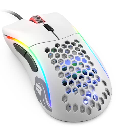 Glorious Model D- (Minus) Wired Gaming Mouse - 61g Superlight Honeycomb Design, RGB, Ergonomic, Pixart 3360 Sensor, Omron Switches, PTFE Feet, 6 Buttons - Matte White