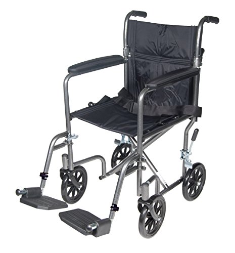 Drive Medical TR37E-SV Lightweight Folding Transport Wheelchair with Swing-Away Footrest, Silver