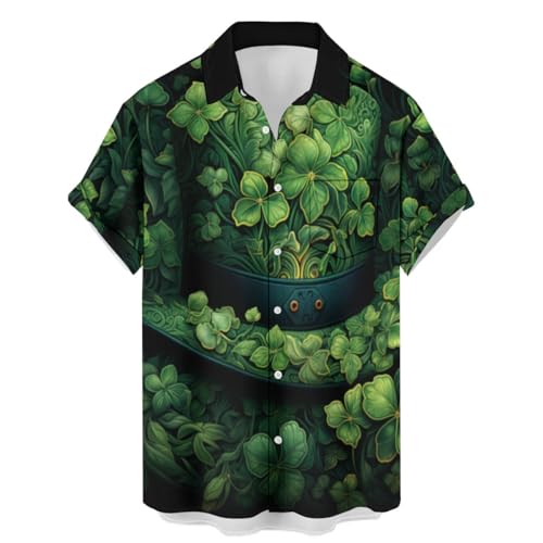 Bhlounplo Men's Vacation Buttoned-Down Short-Sleeve Shirts Irish Festival Hawaiian Polyster Print Thermal Shirts