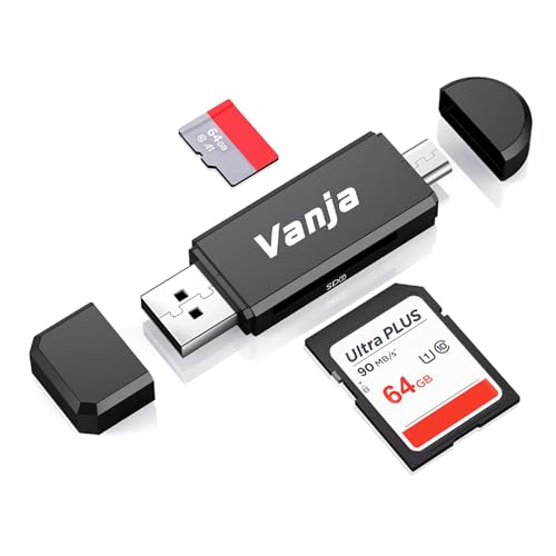 Vanja SD Card Reader, Micro SD to USB OTG Adapter and USB 2.0 Portable Memory Card Reader for SD TF SDXC SDHC MMC RS-MMC Micro SD Micro SDXC Micro SDHC Card and UHS-I Cards