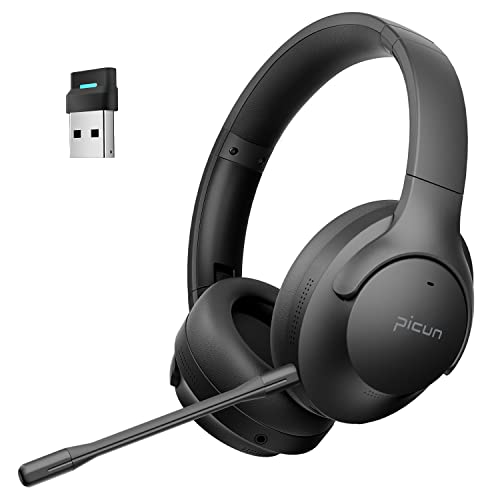 Picun Wireless Active Noise Cancelling Gaming Headset, Bluetooth Headphones with 3D Virtual Spatial Surround Sound, Detachable Microphone, 50H Battery Life for PC, Laptop, PS5, PS4, Mobile - Black
