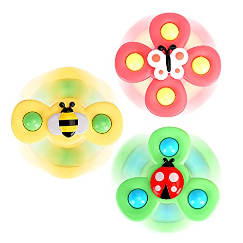 ALASOU 3PCS Suction Cup Spinner Toys for 1 Year Old Boy Girl|Spinning Top Baby Toys 6 12 18 Months|1 2 Year Old Boy Birthday Gift|Baby Bath Toys for Kids Ages 1-3|Sensory Toys for Toddlers 1-3