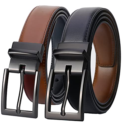 Lavemi Mens Belt Reversible 100% Italian Leather Dress Casual,One Reverse for 2 Colors,Trim to Fit(21863-4 130)