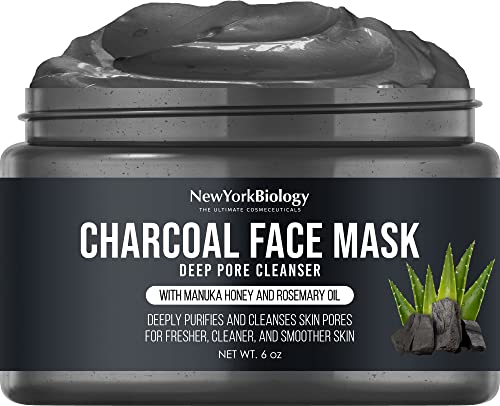 New York Biology Activated Charcoal Facial Mask 6 oz – Moisturizing and Hydrating Face Mask for Acne, Pores, and Clear Skin – Deep Facial Cleanser Clay Mask for Normal and Oily Skin