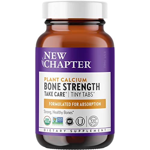 New Chapter Calcium Supplement - Bone Strength Tiny Tabs Organic Calcium with Magnesium, Vitamin D3+K2, 70+ Trace Minerals for Bone Health, Gluten Free, Easy to Swallow - 120 ct