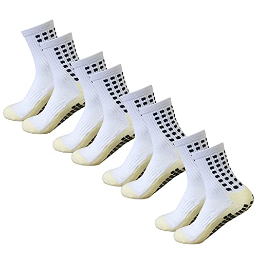 Yufree Men's Soccer Socks Anti Slip Non Slip Grip Pads for Football Basketball Sports Grip Socks, 4 Pair