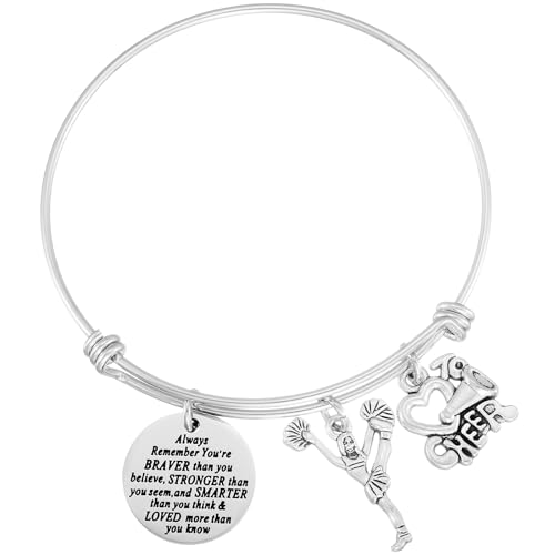 HUTIMY Cheer Bracelet Girls Cheerleader Charm Inspire Bangle Bracelet, Cheer Jewelry, Gift for Cheerleaders & Cheer Teams