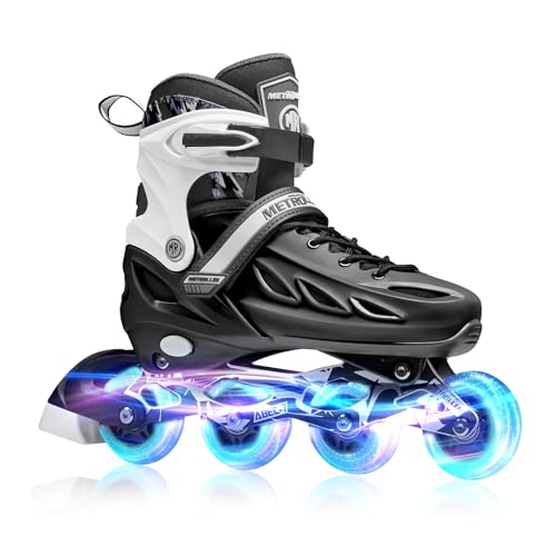 METROLLER Inline Skates for Girls and Boys, Women, Men 4 Sizes Adjustable Inline Skates with Light Up Wheels, Illuminating Beginner Skates for Kids & Adult Youth.