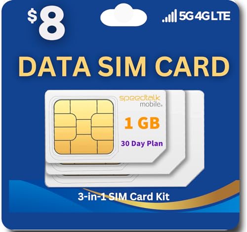 SpeedTalk Mobile Data Only SIM Card Kit - 1GB 4G LTE WiFi Hotspot MiFi Modem Internet Router | Pay As You Go No Contract | 3 in 1 Simcard - Standard Micro Nano | USA Domestic & International Roaming