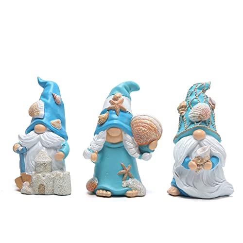 Hodao 3PCS Summer Gnomes Décor, Sea Star Shell Gnomes Handmade for Beach Décor, Swedish, Nisse Scandinavian, Elf Summer Decorations Home Ornaments