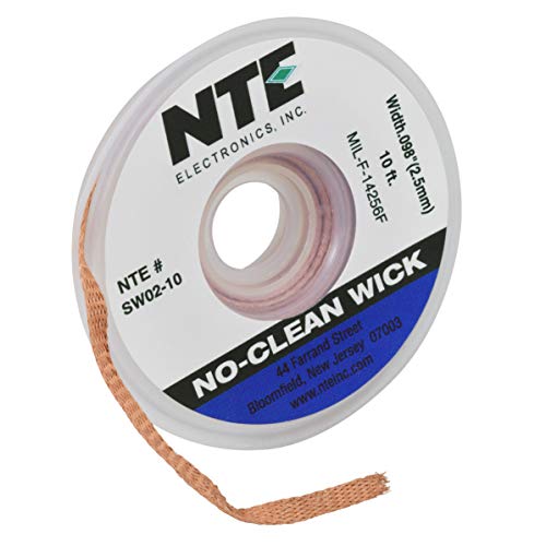 NTE Electronics SW02-10 No-Clean Solder Wick, 4 Blue, 098' Width, 10' Length