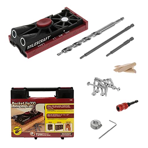 Milescraft 1325 Pocket Jig 200 - Complete Double/Twin Pocket Hole Jig Kit System. Easy to use, pocket hole drill guide, screw jig with all accessories.