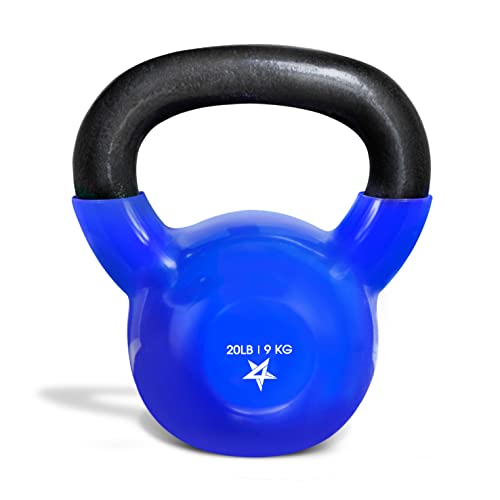 Yes4All 20 lb Kettlebell Vinyl Coated Cast Iron – Great for Dumbbell Weights Exercises, Hand and Heavy Weights for Gym, Fitness, Full Body Workout Equipment Push up, Grip Strength Training, Blue