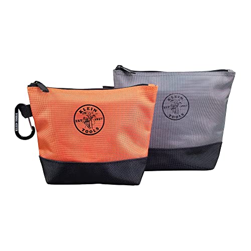 Klein Tools 55470 Utility Bag, Stand-Up Zipper Tool Bags, Tough 1680d Ballistic Weave, Reinforced Bottoms, Orange/Black, Gray/Black, 2-Pack