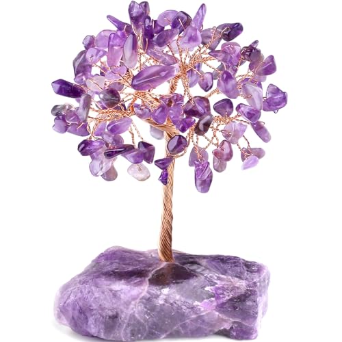 QINJIEJIE Amethyst Crystal Tree Crystals Healing Stones Reiki Natural Crystals Base Copper Wire Tree Life Spiritual Meditation Energy Tree Room Office Desk Decor Gifts for Women Men