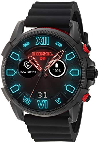 Diesel Men's Stainless Steel Touchscreen Watch with Silicone Band Strap, Black, 22 (Model: DZT2010)