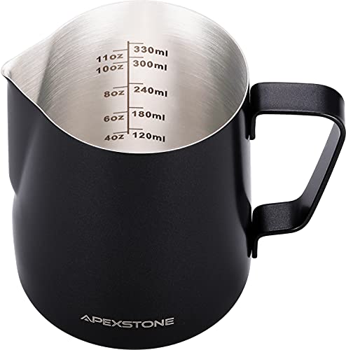 Apexstone Black, Espresso Steaming Pitcher 12 oz, Coffee Milk Frothing Cup, Coffee Steaming Pitcher 12 oz/350 ml