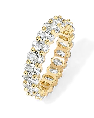 PAVOI 14K Gold Plated Rings Oval Cubic Zirconia Love Ring | Eternity Ring | 5mm Stackable Rings for Women | Gold Rings for Women (Yellow Gold Plated, 10)