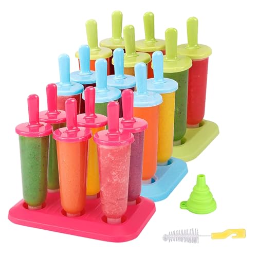 BAKHUK Popsicle Molds 3 Sets Ice Pop Molds Ice Pop Maker with Funnel and Brush, 3 Colors, Reusable Easy Release Ice Pop Maker, Homemade Popsicle Mould, Silicone Frozen Ice Popsicle Maker