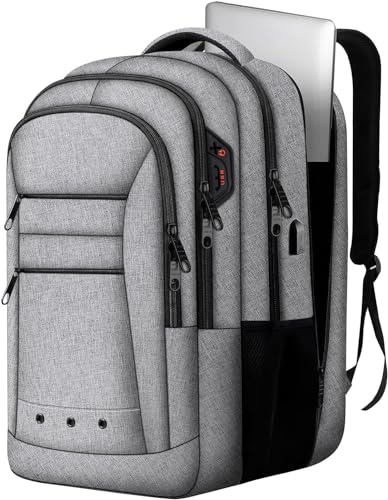 LCKPENG Large Travel Backpack, 17 inch Laptop Backpack for School, Travel Backpack Carry On Flight Approved, Big Computer Backpack for Men & Women, College Business Work Bag Backpack, Grey