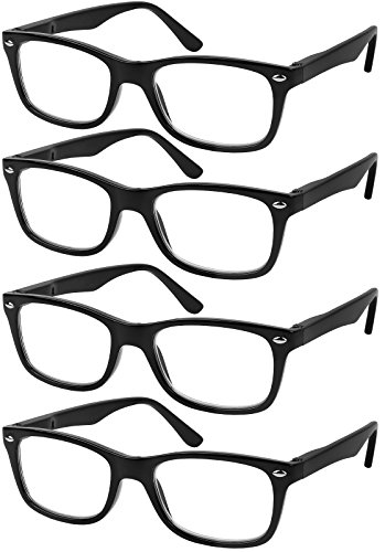Success Eyewear Reading Glasses Set of 4 Black Quality Readers Spring Hinge Glasses for Reading for Men and Women +2