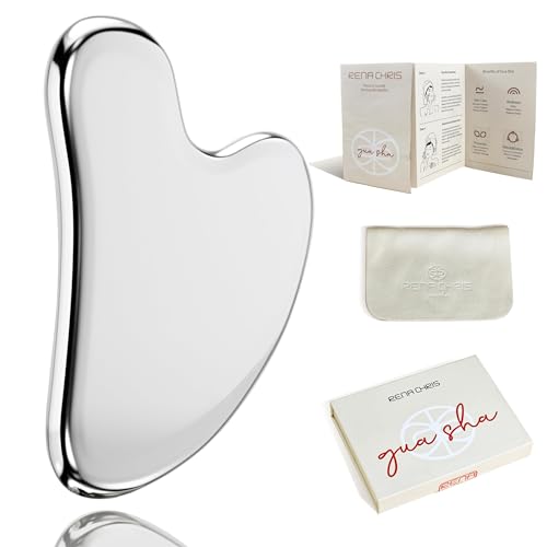 Rena Chris Gua Sha Facial Tools, Stainless Steel Guasha Tool for Acupuncture, Manual Massage Sticks for Jawline Sculpting and Puffiness Reducing, Gua Sha Scraping Massage Tool, Skin-Care Gift