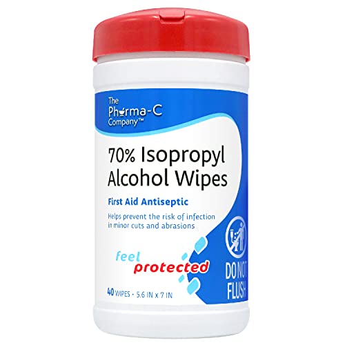 Pharma-C 70% Isopropyl Alcohol Wipes [40 wipes] - IPA First Aid Antiseptic Wound Cleaner with Moisture Lock Lid. For minor cuts, scrapes, and burns. MADE IN USA