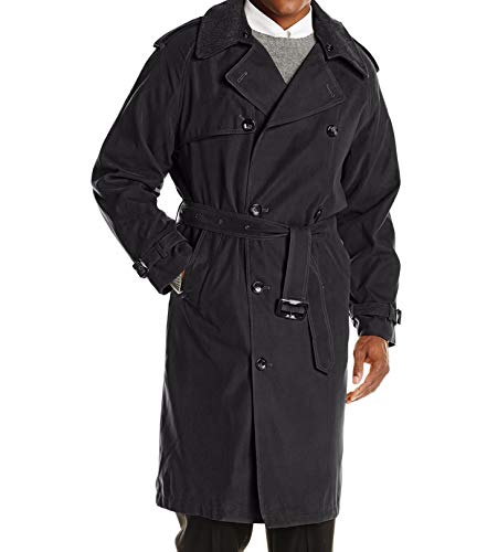 London Fog Mens Iconic Double Breasted Trench Coat with Zip-Out Liner and Removable Top Collar, Black, 40R