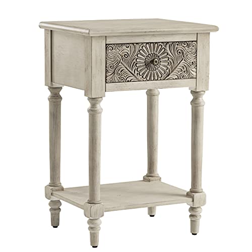 SUNBURY Vintage Nightstand with Drawer, Wood Small Bedside Table with Open Shelf, Shabby Accent End Side Table for Living Room, Bedroom