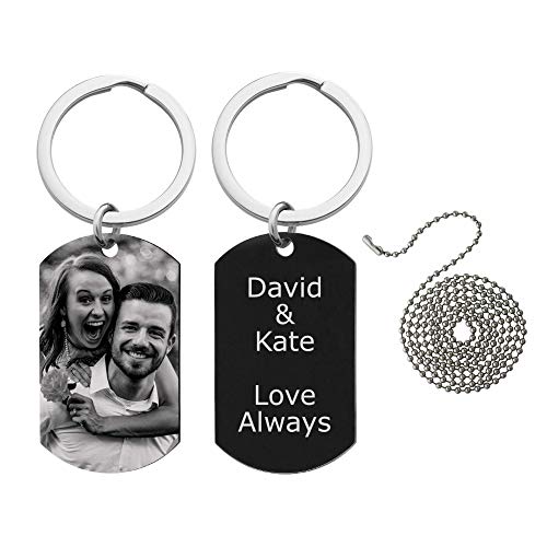 Queenberry Personalized Photo Printing + Laser Engraved Message Date Love Note Stainless Steel Custom Dog Tag Keychain Chain Necklace Birthday Valentines day