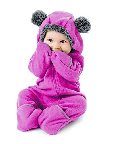 Fleece Baby Bunting Bodysuit – Infant One Piece Kids Hooded Romper Outerwear Toddler Jacket 12-18 Months