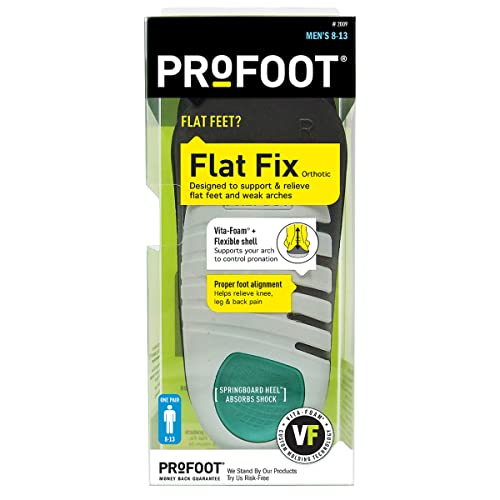 PROFOOT, Flat Fix Orthotic, Men's 8-13, 1 Pair, Orthotic Insoles for Flat Feet and Low Arches, Inserts Help Support Arch and Heel, Lightweight, Absorbs Shock to Help Reduce Foot, Leg, Hip, Back Pain