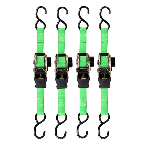 SMARTSTRAPS Retractable Ratchet Tie Down Straps (4 PK) 1,500lb Break Strength, 500lb Safe Work Load, Standard Duty, Secure and Haul ATVs, Lawn Tractors, Cargo, Boxes and Other Small Equipment