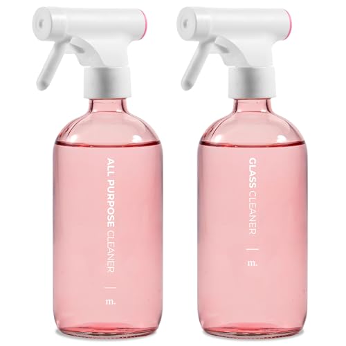 MAISONOVO Glass Spray Bottles 16 Oz 2 Pack w/Labels | Pink Spray Bottle for Hair, All Purpose Glass Spray Bottles for Cleaning, Spray Bottle for Plants, Oil Spray Bottle & Water Spray Bottle Set
