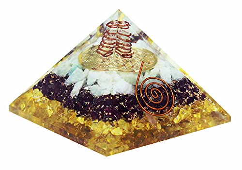 Orgone Pyramid - Promotes Prosperity and Wealth- Money Crystal Green Aventurine, Red Garnet and Citrine - Reiki Healing Chakra Balancing Orgonite Pyramid - Positive Energy Flow for Yoga Meditation