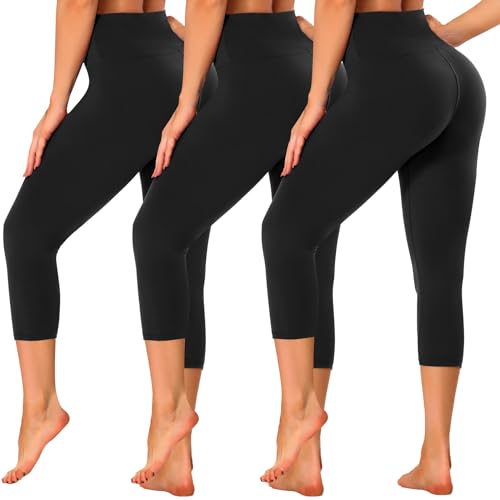 GAYHAY 3 Pack High Waisted Capri Leggings for Women - Soft Stretch Tummy Control - Exercise Pants for Running Cycling Workout