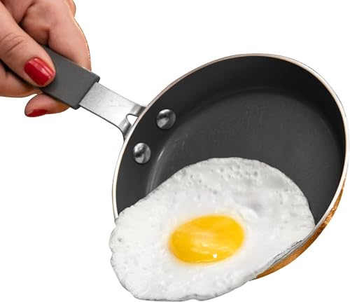 GOTHAM STEEL Mini Nonstick Egg Pan & Omelet Pan – 5.5” Single Serve Egg Frying Pan Nonstick/Skillet, Diamond Infused, Small Frying Pan Designed for Eggs Pancakes, Non Toxic, Dishwasher Safe – Copper