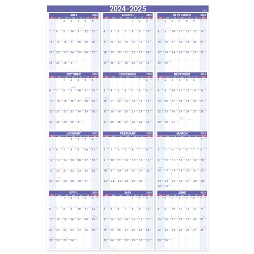 2024-2025 Yearly Wall Calendar - Yearly Wall Calendar 2024-2025, 2024-2025 Wall Calendar with Julian Date, From Jul.2024 toJun.2025, Thick Paper, Vertical, 34.8' x 22.8' (Open) - Purple
