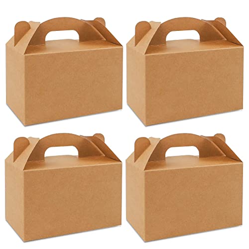 Moretoes 36 Pack Party Treat Boxes, 6 x 3.5 x 3.5 Inches Brown Gift Boxes with Handles, Kraft Party Favor Boxes for Keeping Candy, Cupcake, Cookies