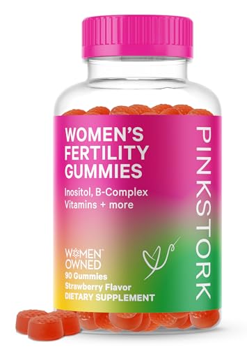 Pink Stork Fertility Gummies for Women - Support Conception for Her and Hormone Balance with Inositol, Folic Acid, and Vitamin B6, Prenatal Fertility Supplements for Women - Strawberry, 90 Count