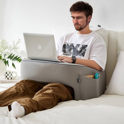 cooloo8 Soft Lap Desk Pillow for Adult, Extra Large Reading Pillow with Pocket, Arm Rest Pillow, Memory Foam Bed Rest Pillows can Reading, Working in Bed Floor Sofa(Grey)