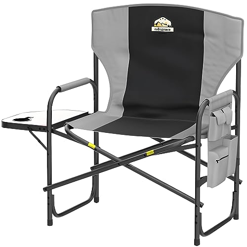 Colegence Oversized Director Camping Chair,600 LBS Heavy Duty Folding Chair,24' Cozy Outdoor Chair,with Cup Holder and Adjustable Table Folding Chair for Outside Beach,Lawn,Fishing,Camping