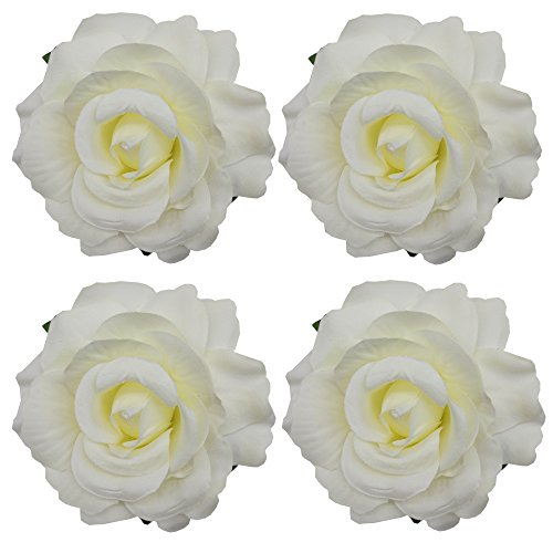 La Homein 4pcs/Pack Fabric Rose Hair Flowers Clips Hairpin Brooch Mexican Hair Flowers Headpieces (Cream)