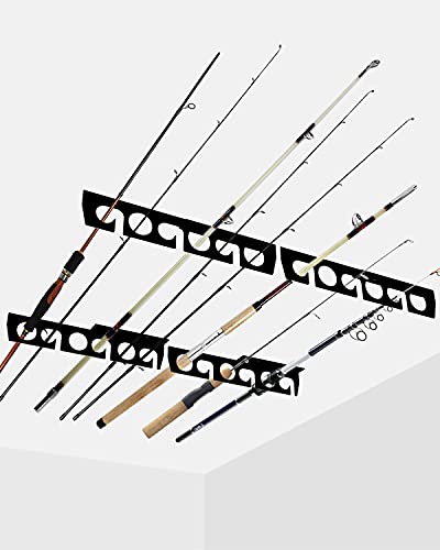 WIPHANY Pvc,Rubber,Steel Fishing Rod Racks Wall or Ceiling Fishing Rod/Pole Rack Holder Storage Hook Holds up to 12 Fishing Rods Wall Mounted for Garage Cabin and Basement
