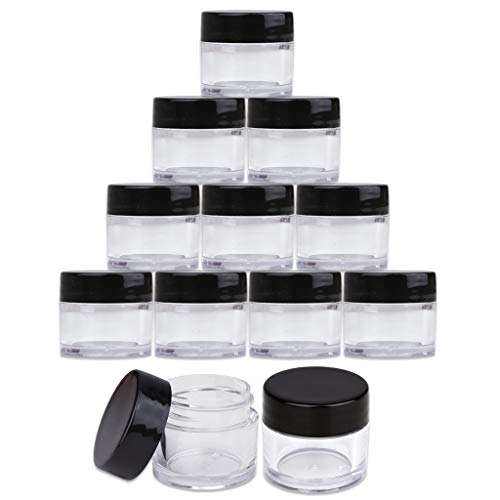 Beauticom High-Graded Quality 7 Grams/7 ML (Quantity: 24 Packs) Thick Wall Clear Plastic LEAK-PROOF Jars Container with Black Lids for Cosmetic, Lip Balm, Lip Gloss, Creams, Lotions, Liquids
