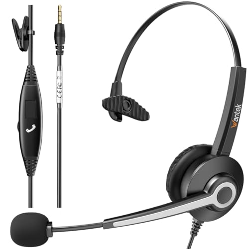 Wantek Headset with Microphone for PC Wired Headphones 3.5mm Headsets with Noise-Cancelling Microphone for Laptop - Computer Headphones with Mic in-line Control for Home